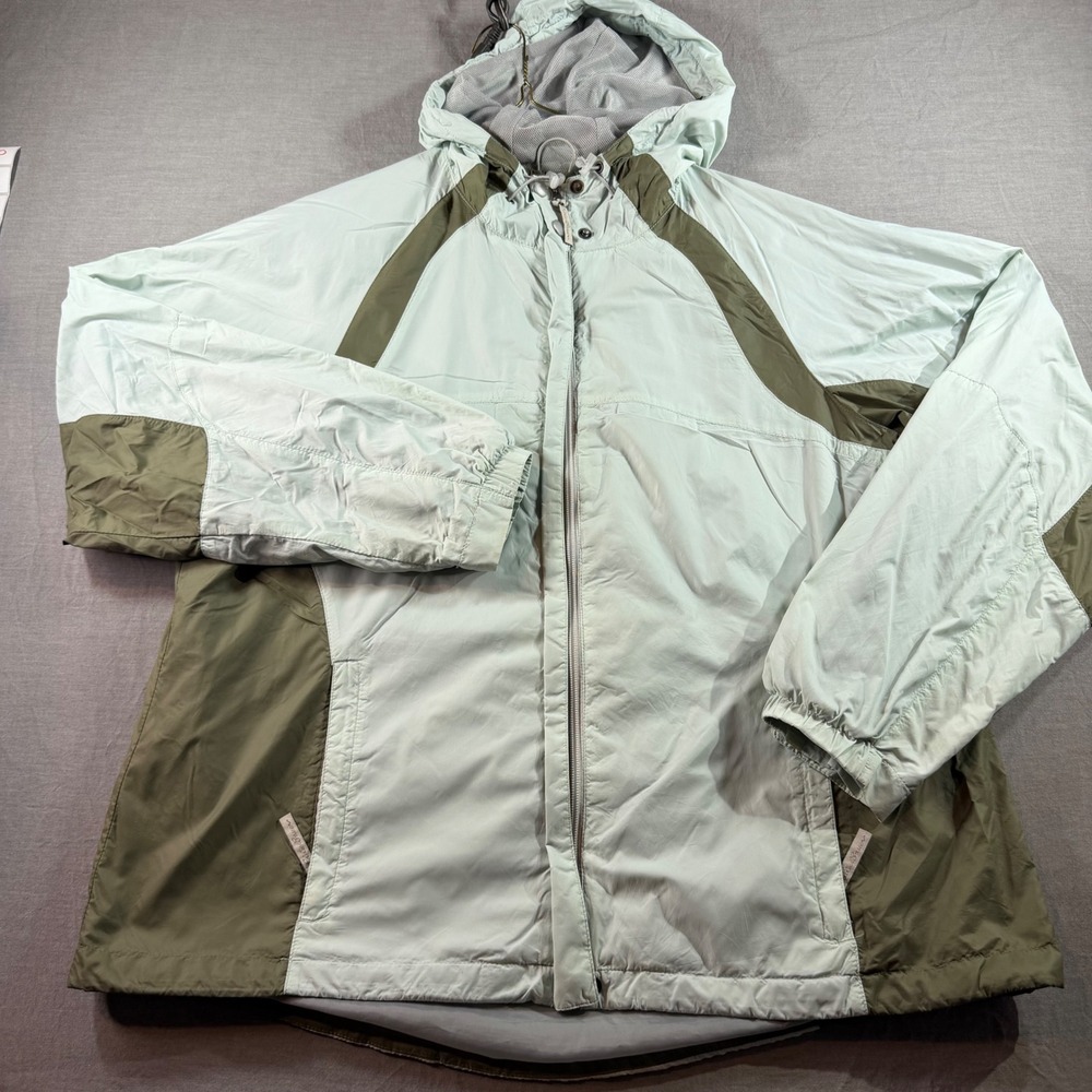 Eddie Bauer Windbreaker Jacket Womens XL Green Hooded‎ Full Zip Mesh Lining